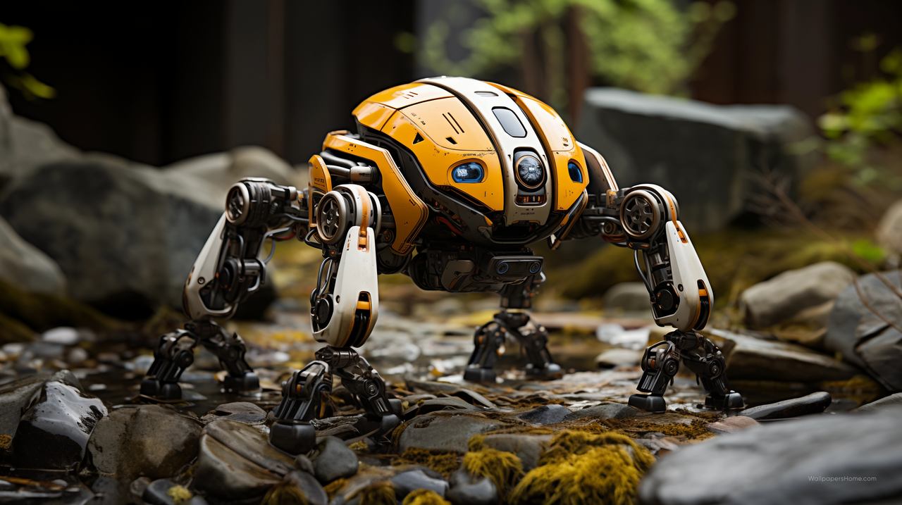 robot wallpaper, artificial intelligence, wilderness, background for desktop wallpaper (horizontal)