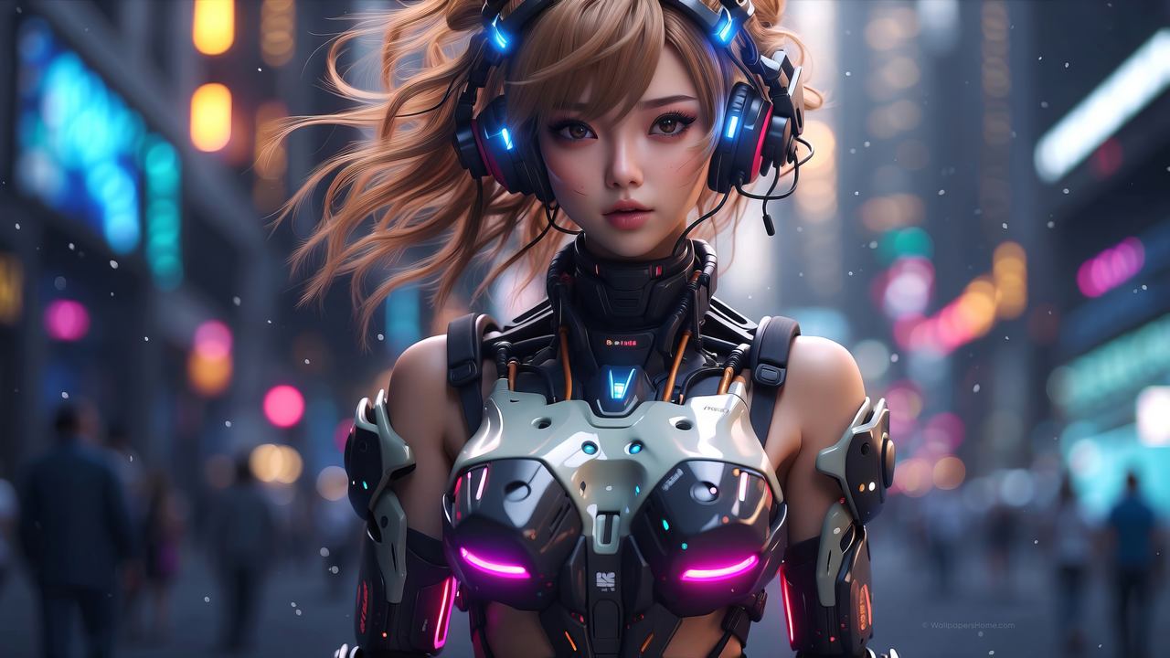 anime girl wallpaper, futuristic character, high-tech fashion, background for desktop wallpaper (horizontal)