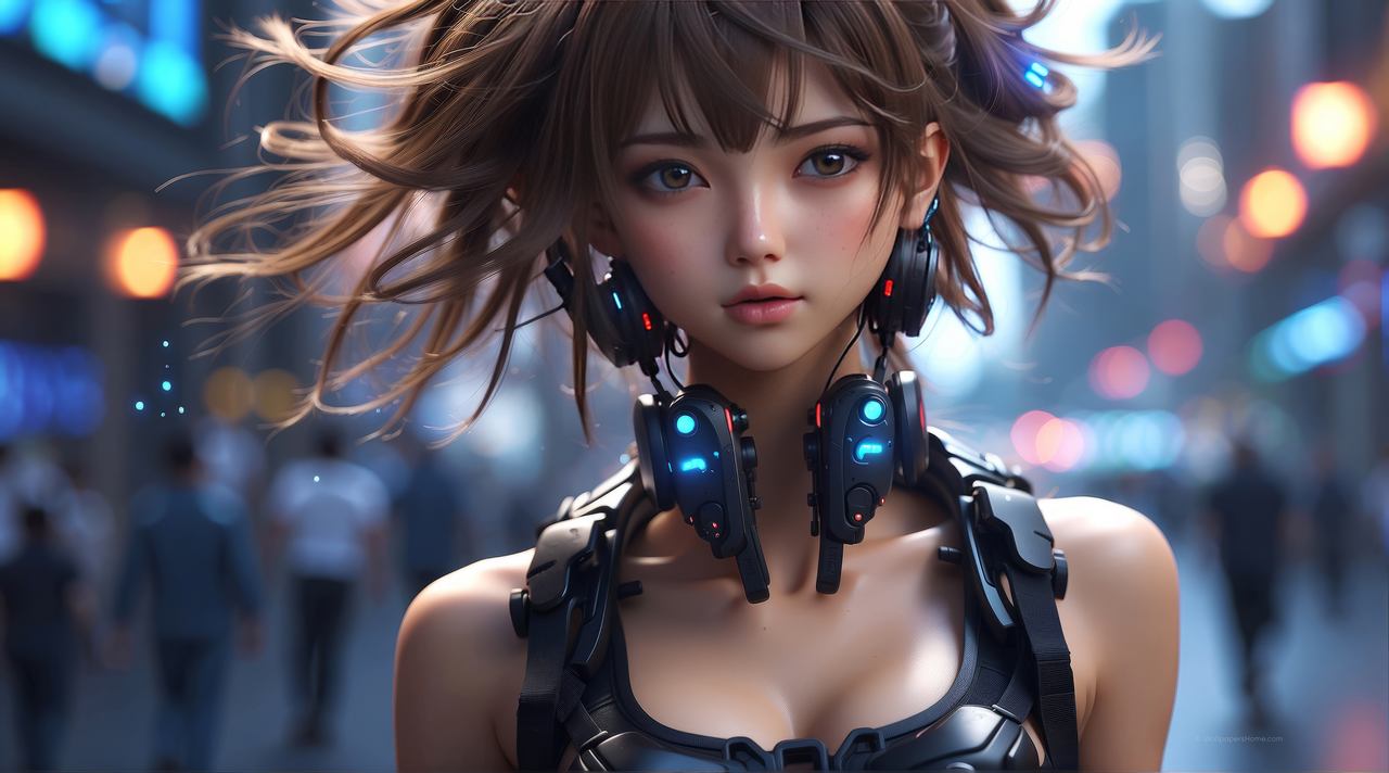 anime girl wallpaper, neon lights, sci-fi, background for desktop wallpaper (horizontal)