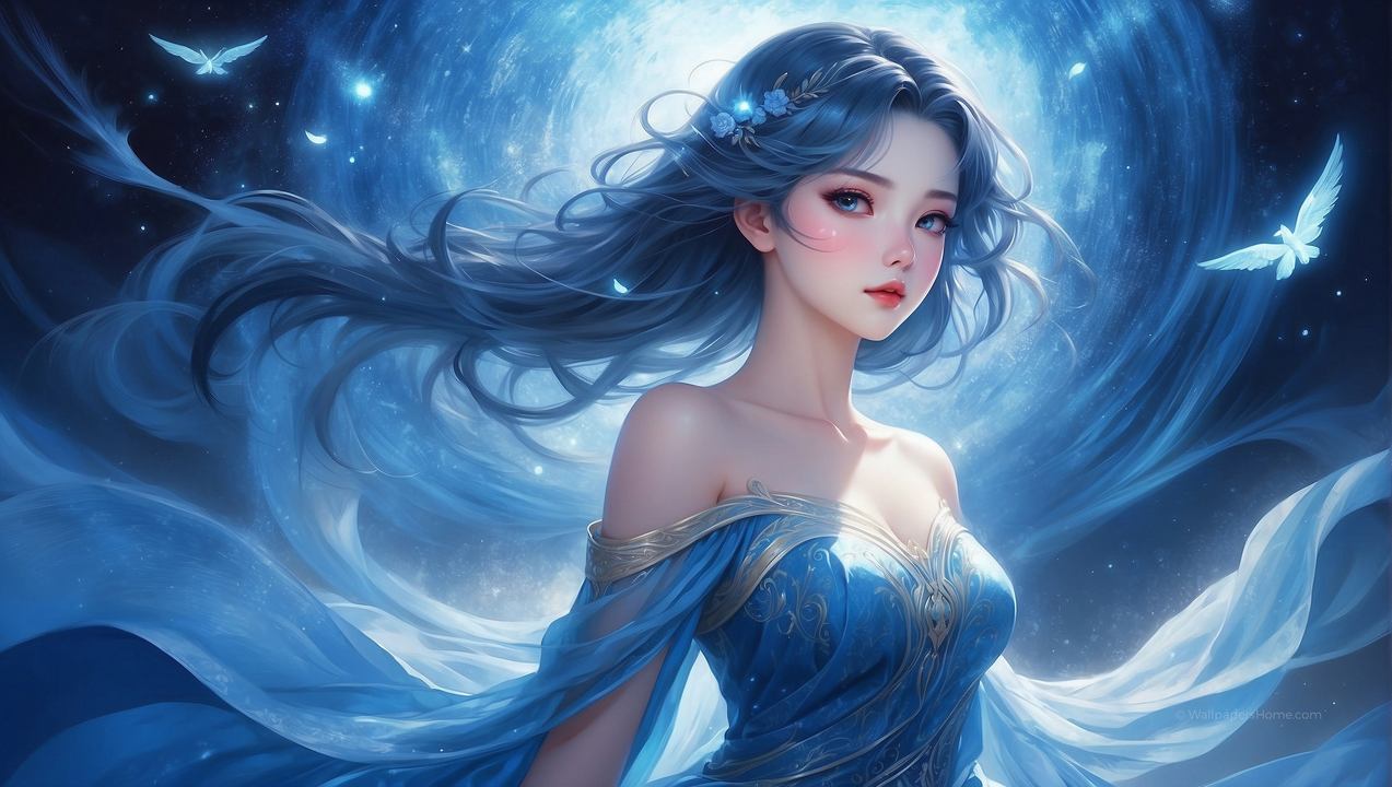 anime girl wallpaper, blue-haired, enchanting, background for desktop wallpaper (horizontal)