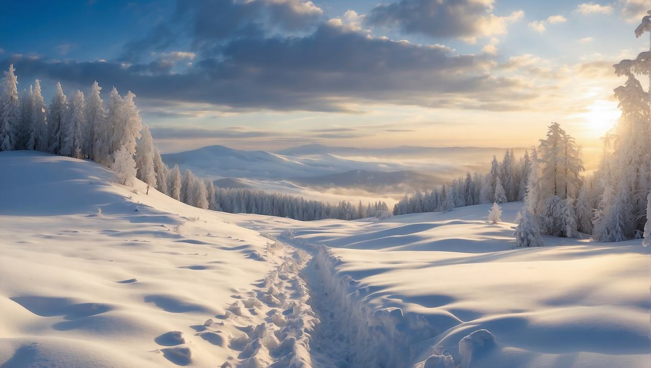 Windows 12 wallpaper, snowy forest, frosty landscape, background for desktop wallpaper (horizontal)