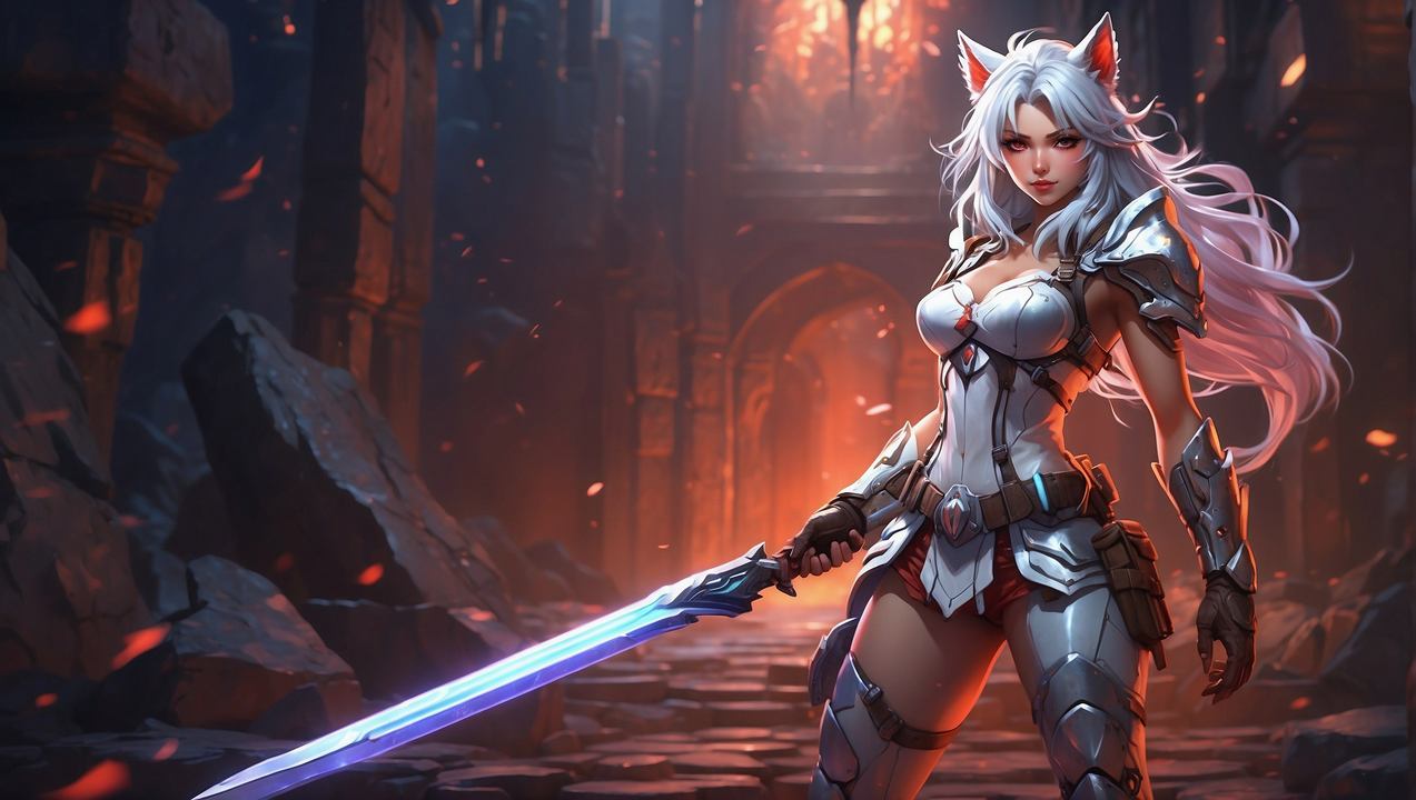 anime girl wallpaper, blonde hair, warrior, background for desktop wallpaper (horizontal)