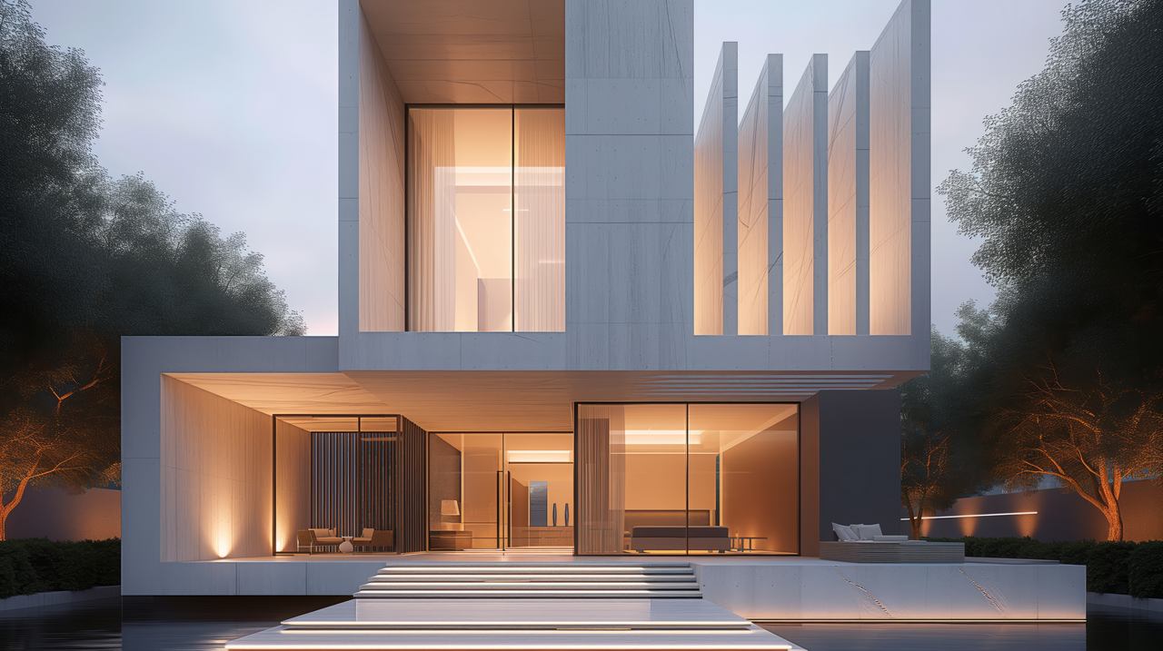 Modern house wallpaper, contemporary architecture, stylish home, background for desktop wallpaper (horizontal)