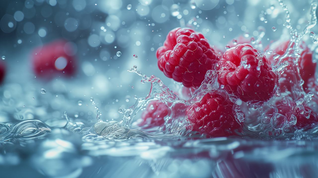 raspberry wallpaper, water droplets, berry, background for desktop wallpaper (horizontal)
