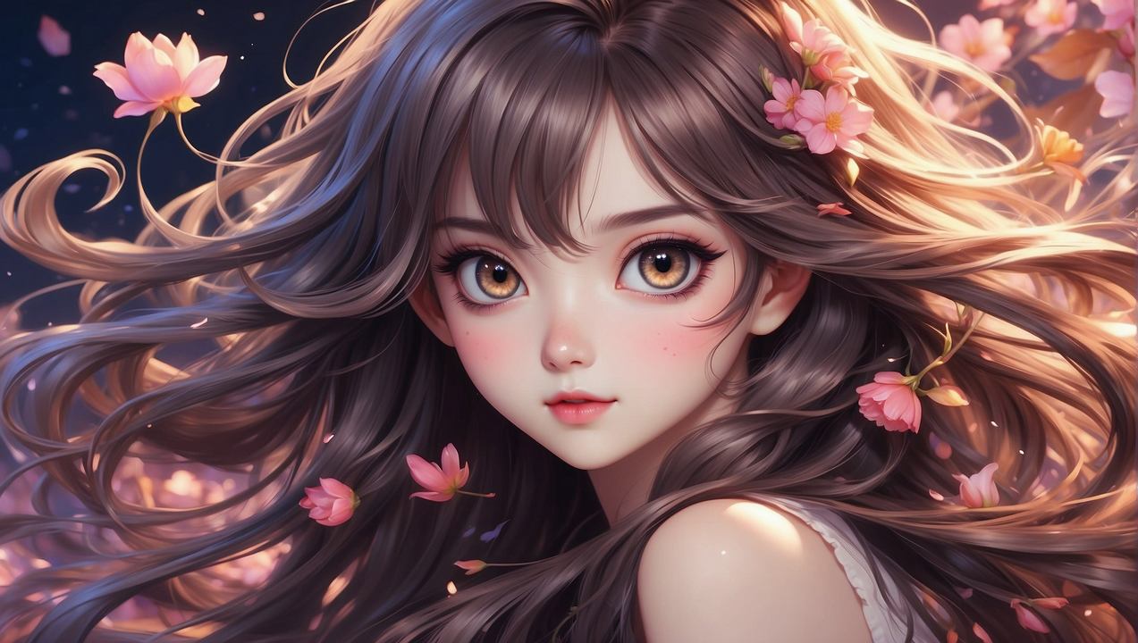 anime girl wallpaper, floral, vibrant colors, background for desktop wallpaper (horizontal)