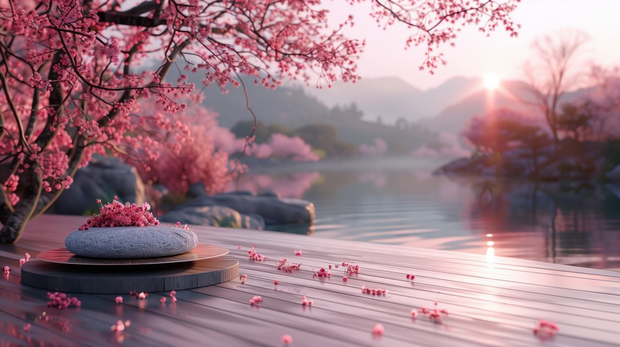 blossom wallpaper, pink flowers, reflection, background for desktop wallpaper (horizontal)