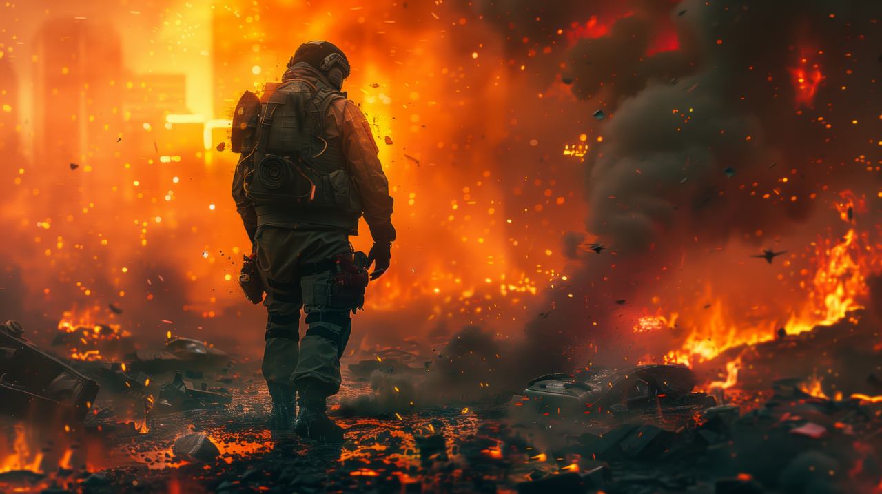 combat wallpaper, war scene, fiery, background for desktop wallpaper (horizontal)