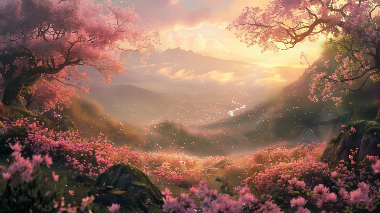 sakura wallpaper, meadows, pink petals, background for desktop wallpaper (horizontal)