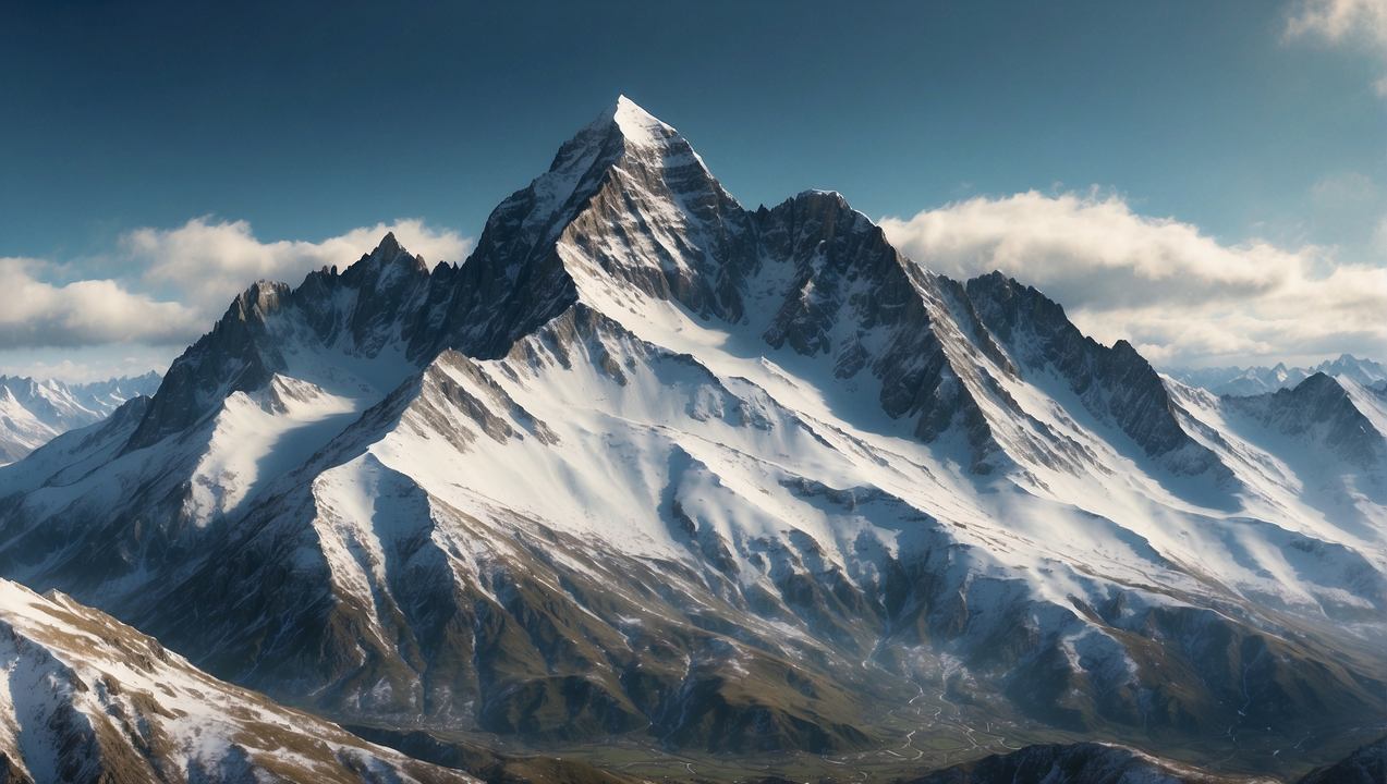 mountains wallpaper, fluffy clouds, majestic summits, background for desktop wallpaper (horizontal)