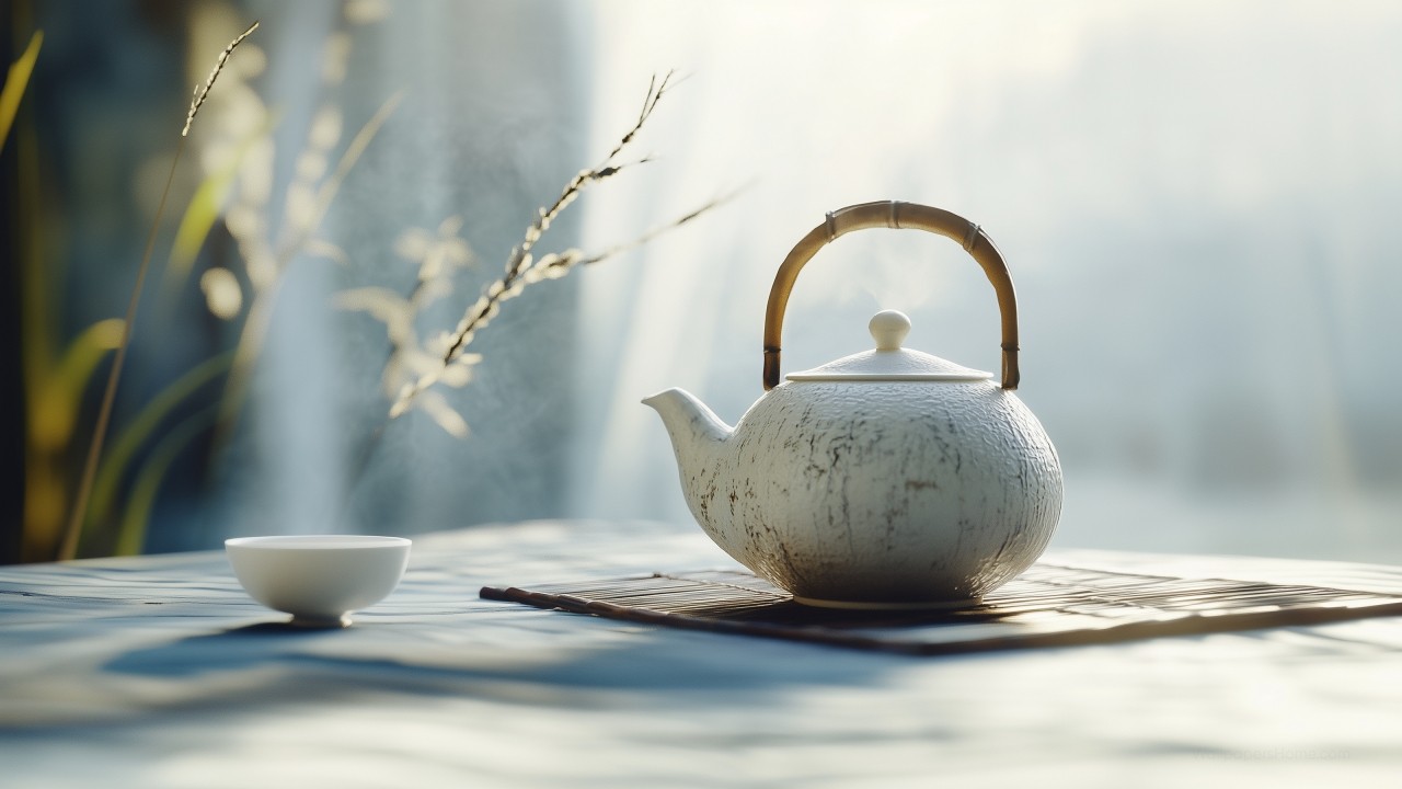 teapot wallpaper, serene art, artistic teapot, background for desktop wallpaper (horizontal)