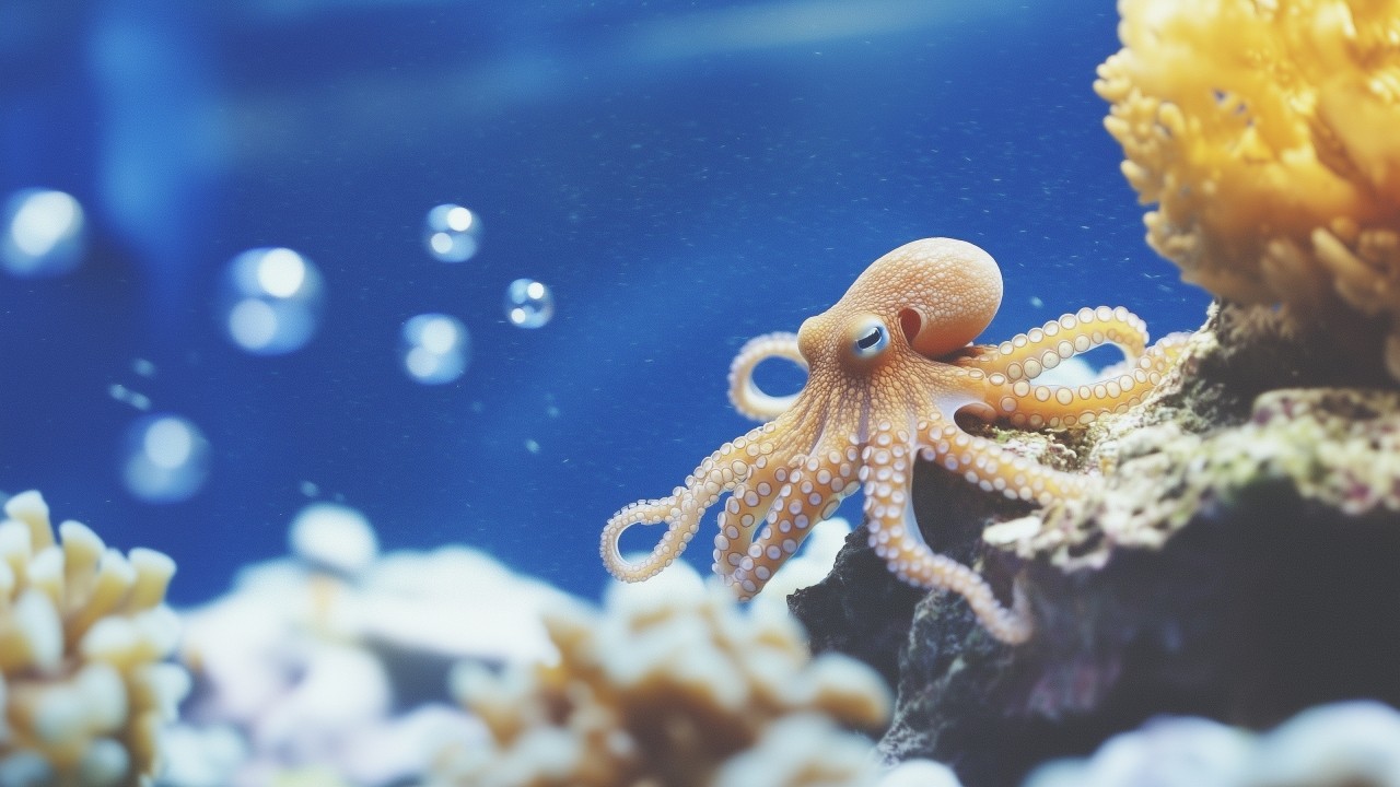 octopus wallpaper, underwater world, ocean habitat, background for desktop wallpaper (horizontal)