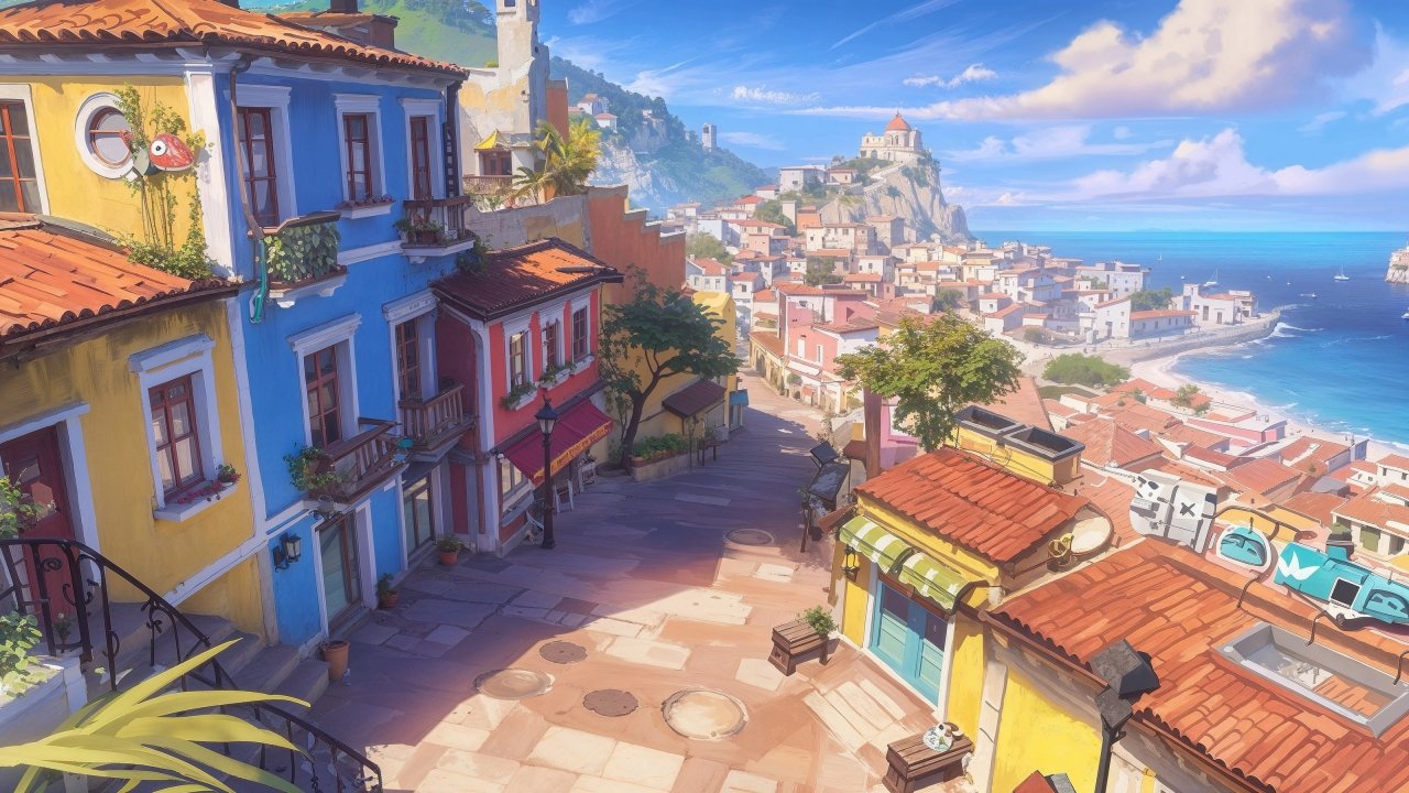 coastal wallpaper, relaxing atmosphere, peaceful coastline, background for desktop wallpaper (horizontal)