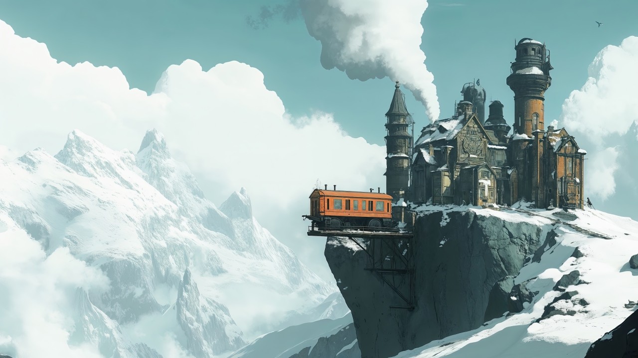 steampunk wallpaper, engine, railway, background for desktop wallpaper (horizontal)