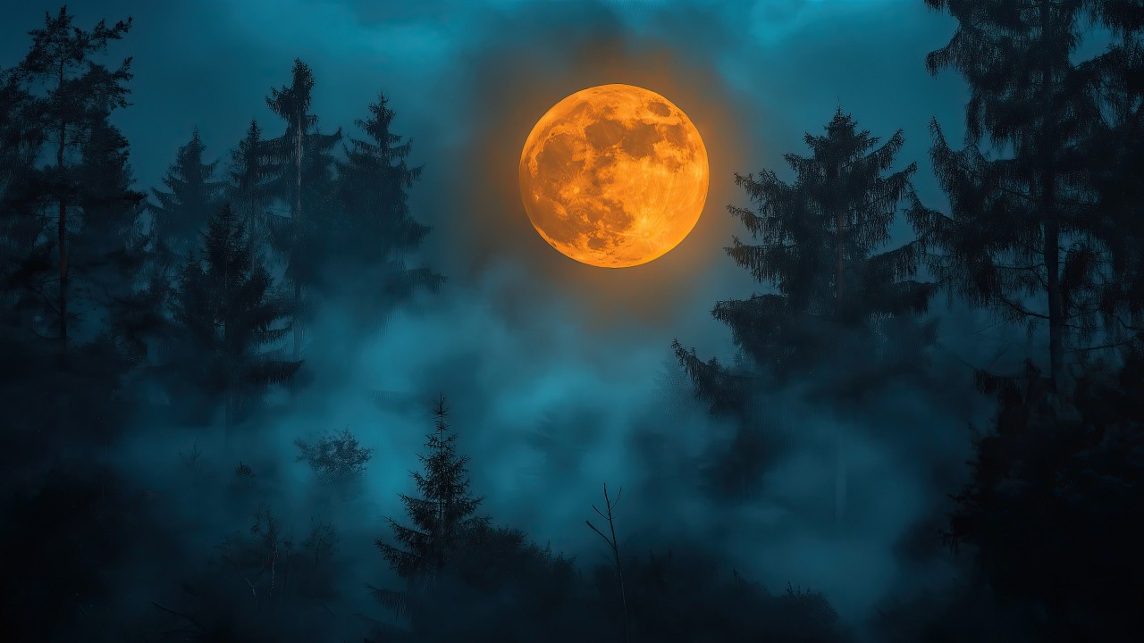 Halloween night wallpaper, full moon, chilling, background for desktop wallpaper (horizontal)