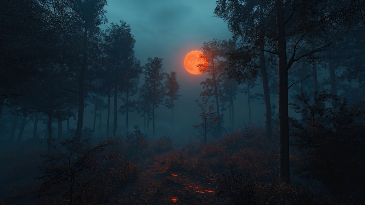 Halloween night wallpaper, moonlit sky, dark clouds, background for desktop wallpaper (horizontal)