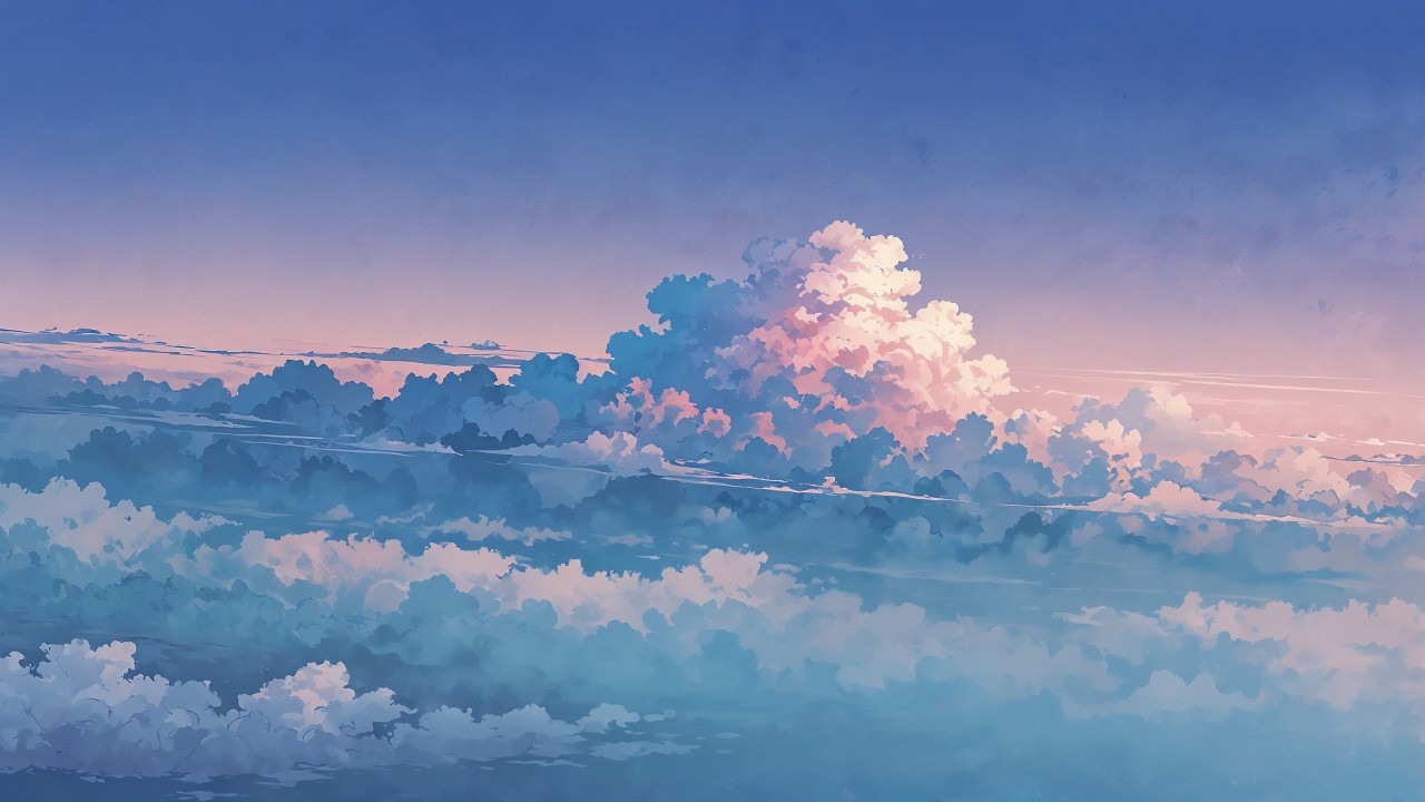 anime sky wallpaper, pastel blue, soft hues, background for desktop wallpaper (horizontal)