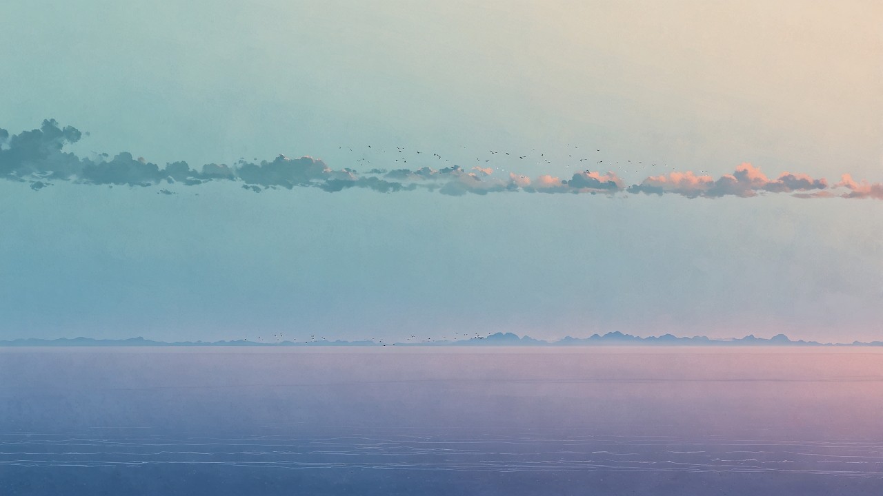 anime sky wallpaper, pastel blue, soft hues, background for desktop wallpaper (horizontal)
