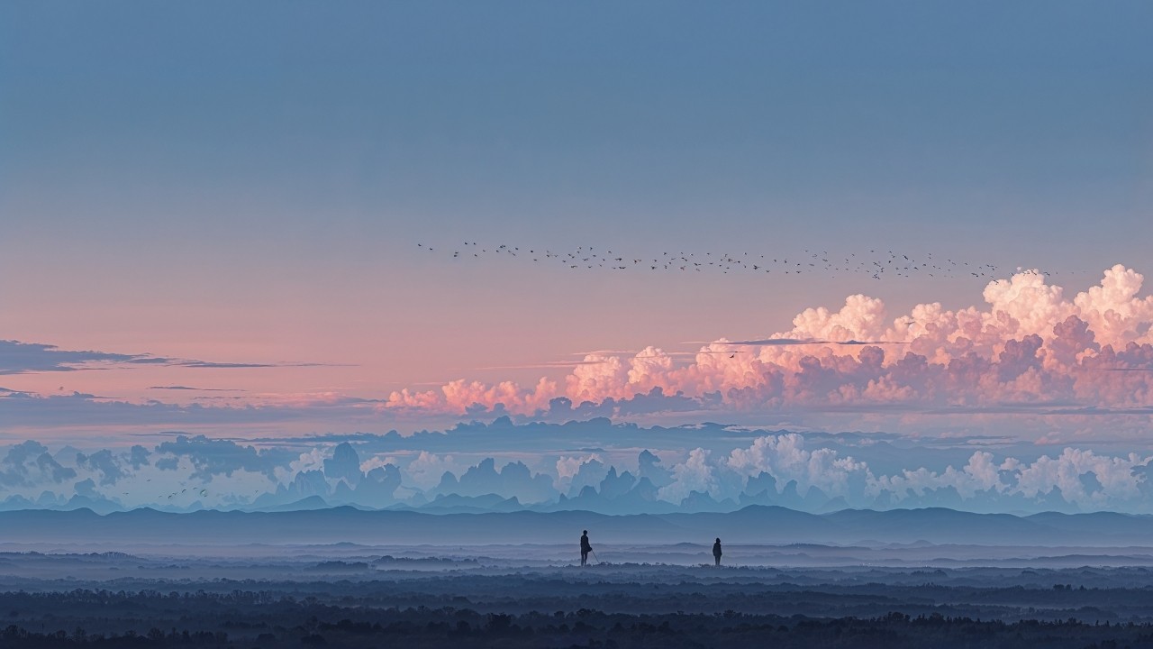 anime sky wallpaper, pastel blue, soft hues, background for desktop wallpaper (horizontal)