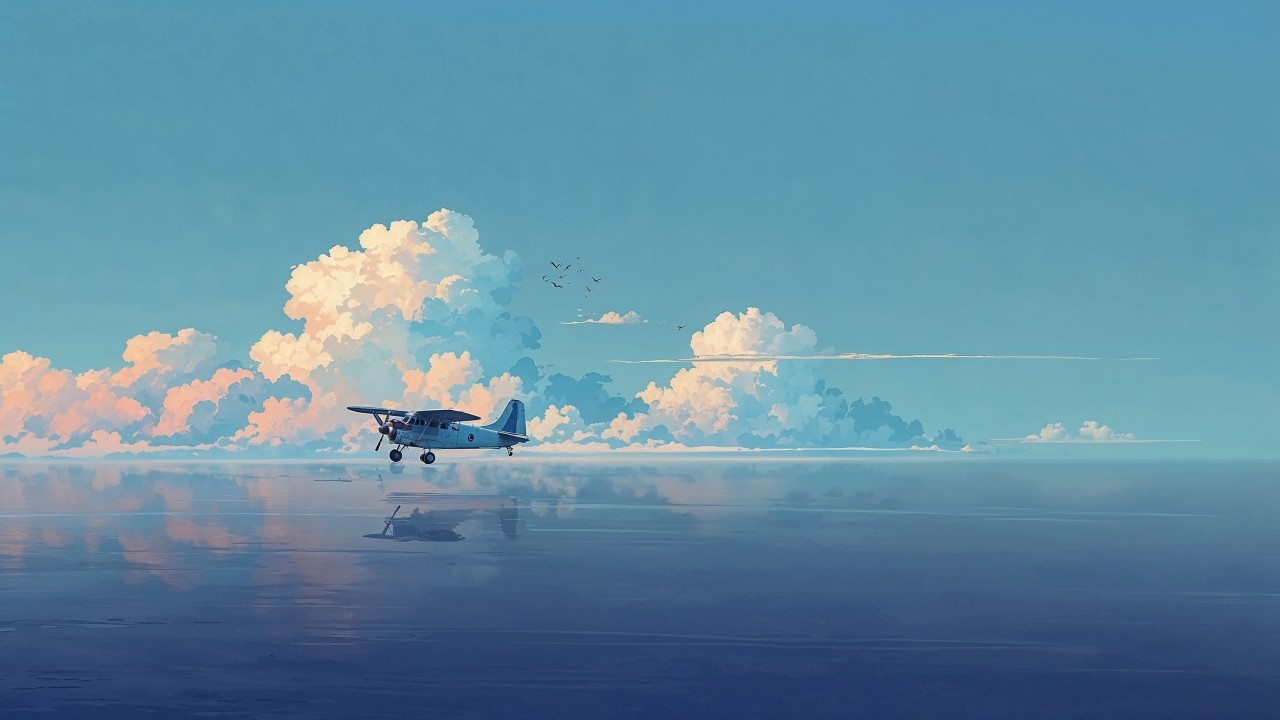 propeller plane wallpaper, uplifting, cloud-filled sky, background for desktop wallpaper (horizontal)