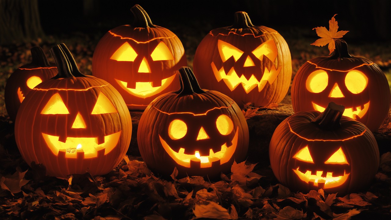 pumpkin wallpaper, jack-o-lanterns, autumn, background for desktop wallpaper (horizontal)