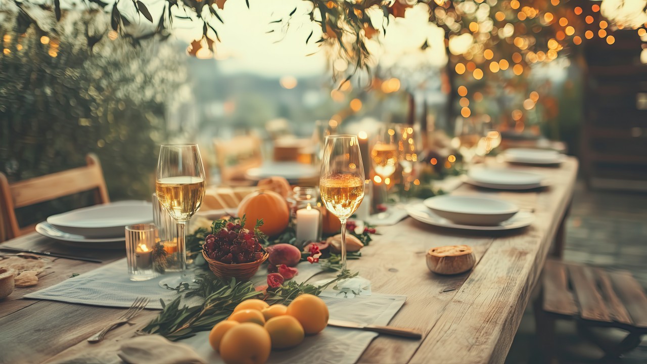 thanksgiving meal wallpaper, rustic, family feast, background for desktop wallpaper (horizontal)