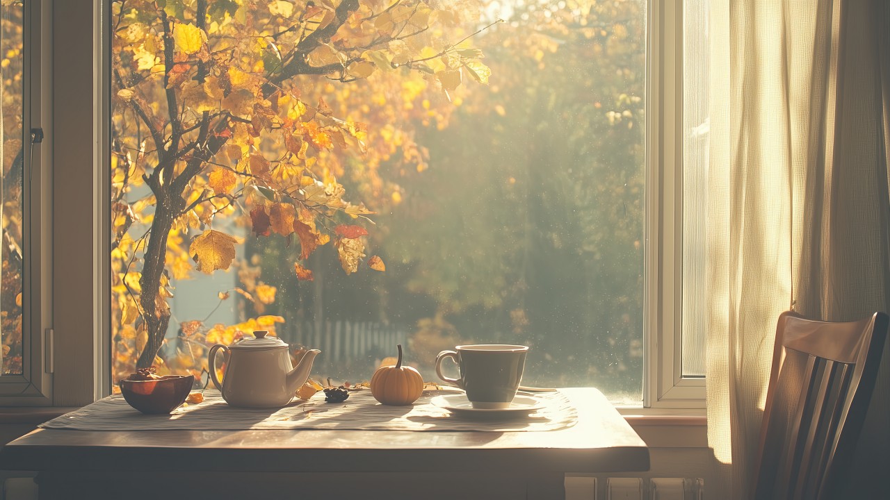thanksgiving table wallpaper, cozy home, fall harvest, background for desktop wallpaper (horizontal)