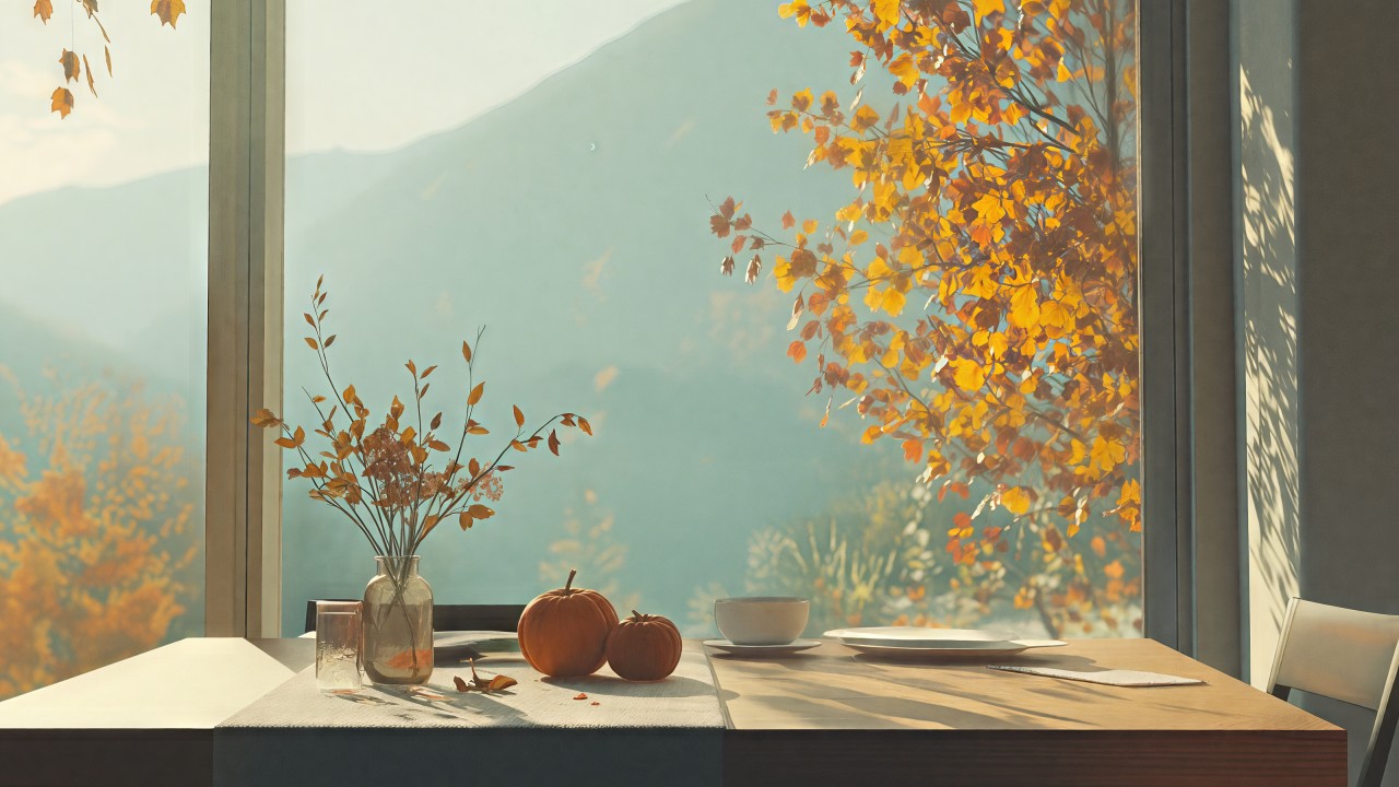 thanksgiving table wallpaper, cozy home, fall festivities, background for desktop wallpaper (horizontal)