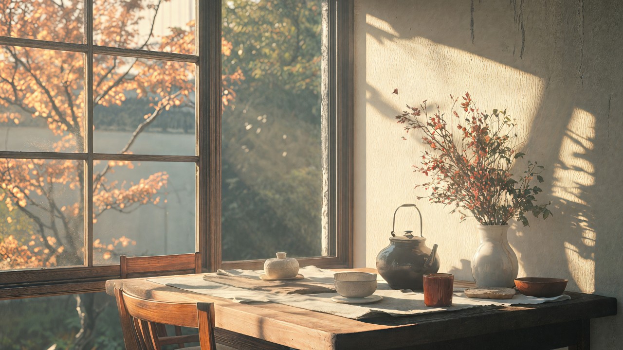 thanksgiving table wallpaper, coffee, holiday gathering, background for desktop wallpaper (horizontal)