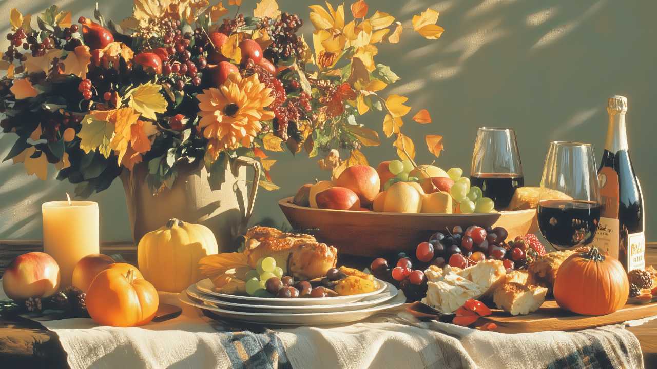 thanksgiving meal wallpaper, table, comfort food, background for desktop wallpaper (horizontal)