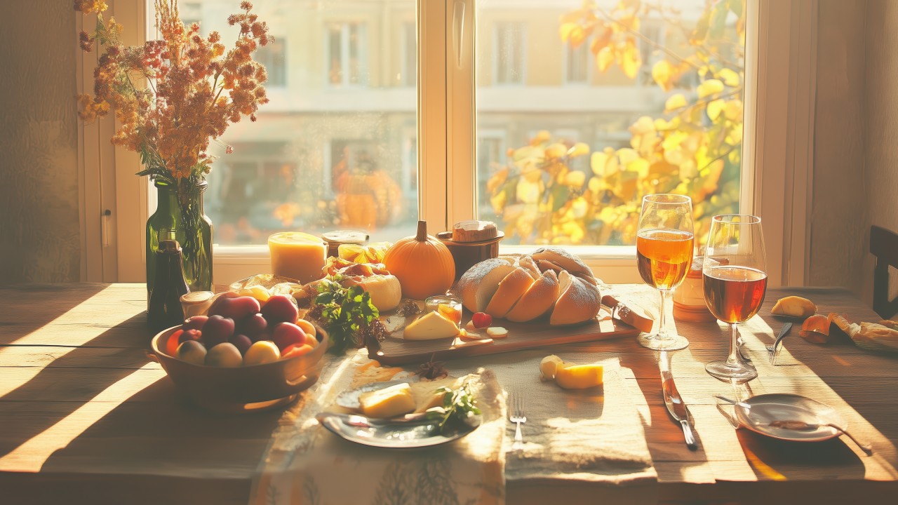 thanksgiving meal wallpaper, table, holiday dinner, background for desktop wallpaper (horizontal)