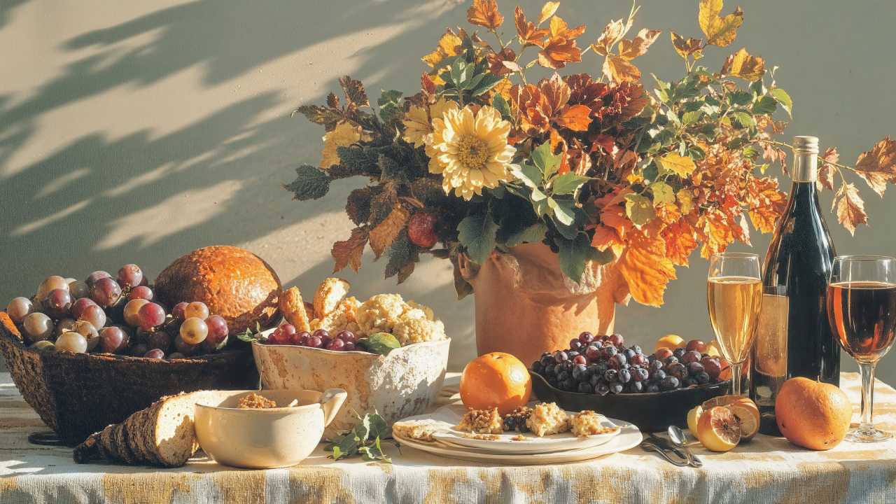thanksgiving meal wallpaper, table, family celebration, background for desktop wallpaper (horizontal)