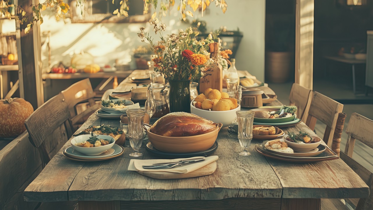 rustic decor wallpaper, festive celebration, rustic table, background for desktop wallpaper (horizontal)