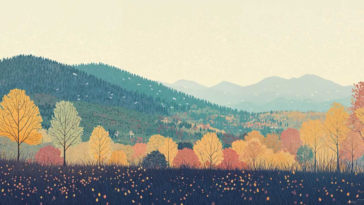 autumn decor wallpaper, nature painting, cozy interiors, background for desktop wallpaper (horizontal)