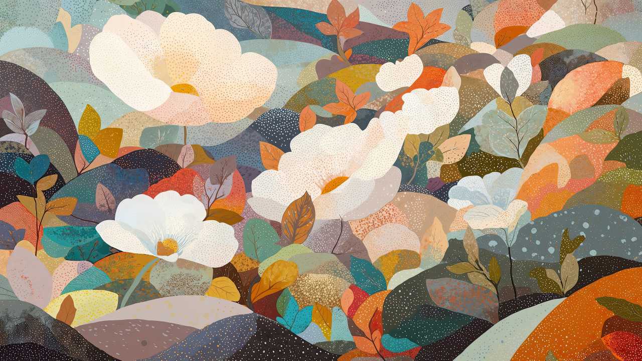 autumn decor wallpaper, nature painting, cozy vibes, background for desktop wallpaper (horizontal)