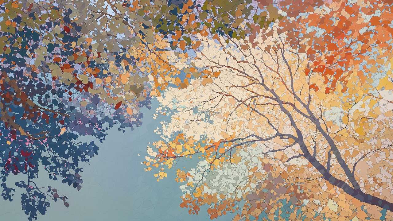 fall art wallpaper, painting, nature art, background for desktop wallpaper (horizontal)