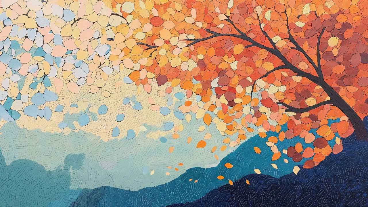 autumn decor wallpaper, nature painting, fall foliage, background for desktop wallpaper (horizontal)