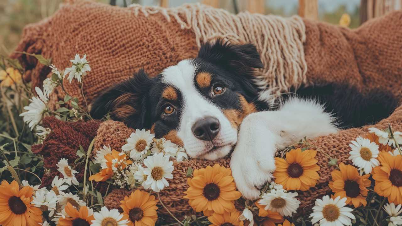 dogs thanksgiving wallpaper, cute puppies, autumn vibes, background for desktop wallpaper (horizontal)