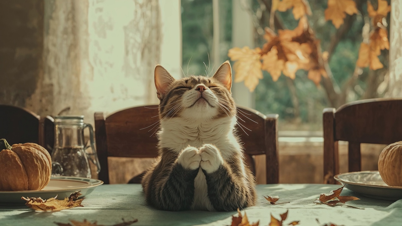 cats thanksgiving wallpaper, meal, holiday spirit, background for desktop wallpaper (horizontal)