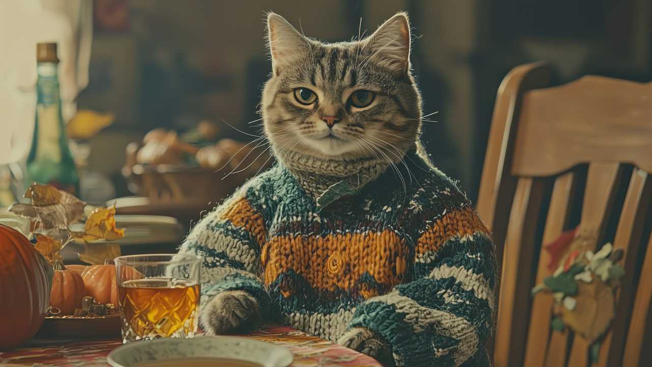 cats thanksgiving wallpaper, funny, humorous cat photos, background for desktop wallpaper (horizontal)