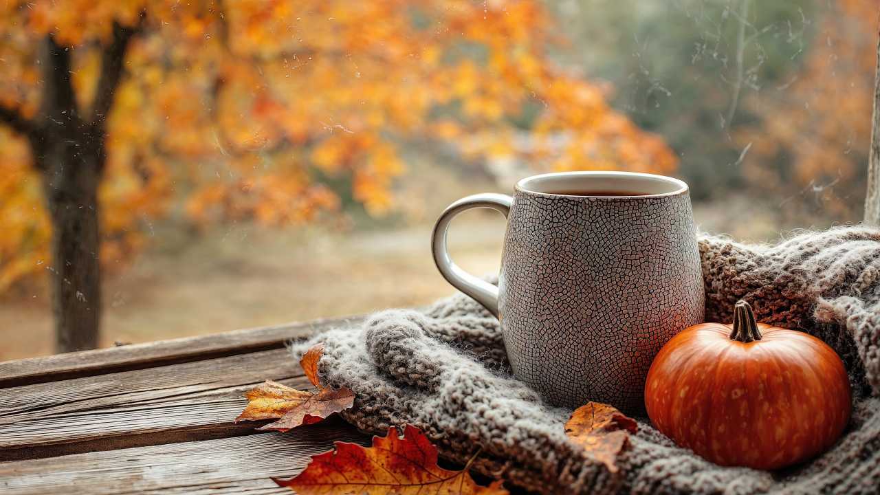 fall decoration wallpaper, stock image, seasonal decor, background for desktop wallpaper (horizontal)