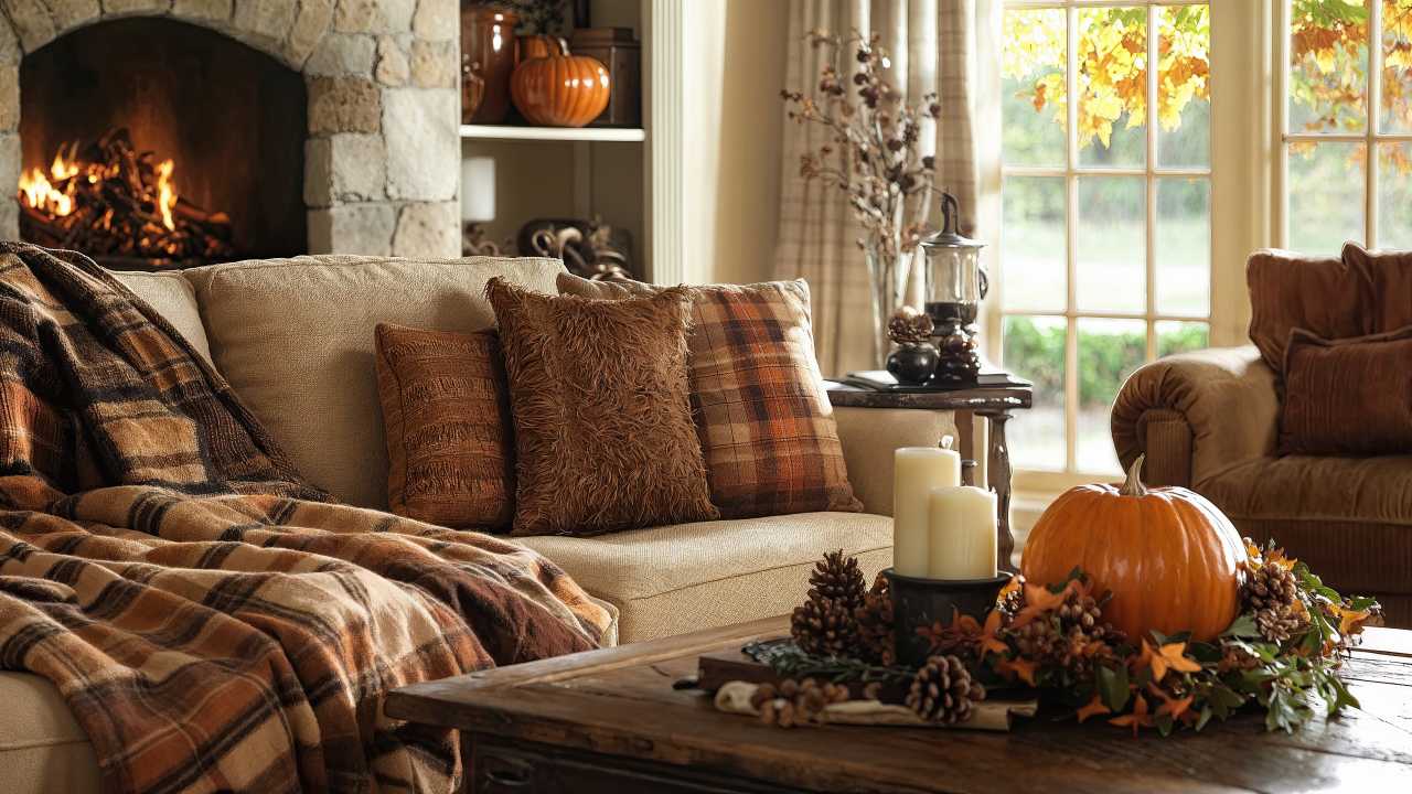 living room wallpaper, fireplace, seasonal comfort, background for desktop wallpaper (horizontal)