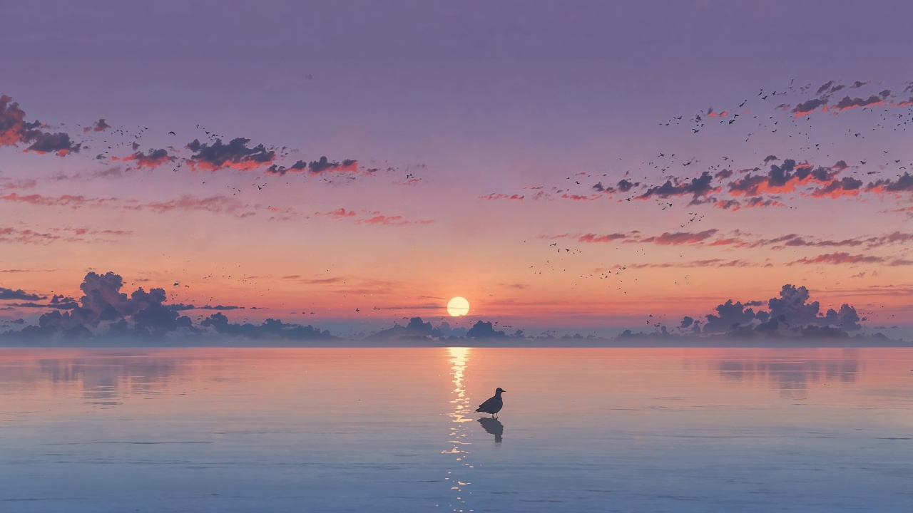 beach sunset wallpaper, sunset hour, horizon view, background for desktop wallpaper (horizontal)