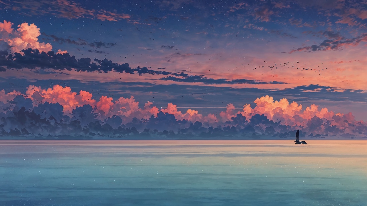 beach sunset wallpaper, sunset hour, horizon view, background for desktop wallpaper (horizontal)