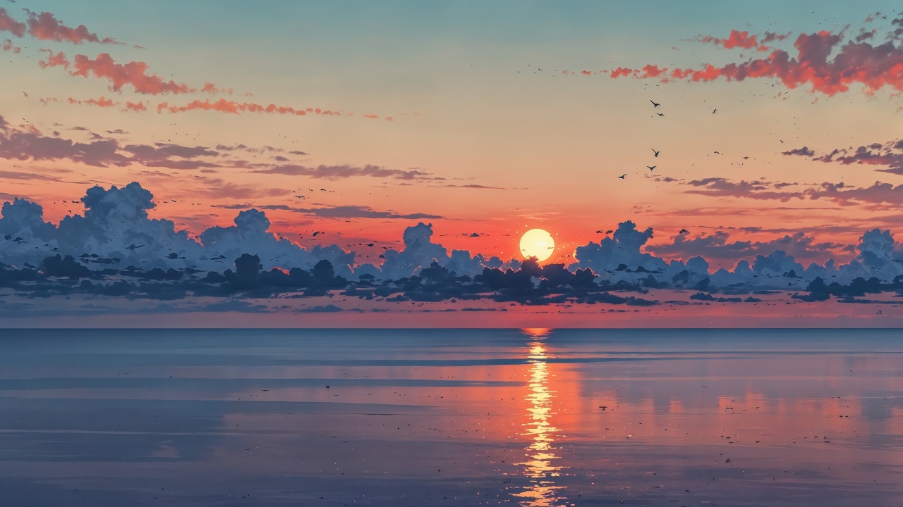 beach sunset wallpaper, ocean waves, twilight beach, background for desktop wallpaper (horizontal)