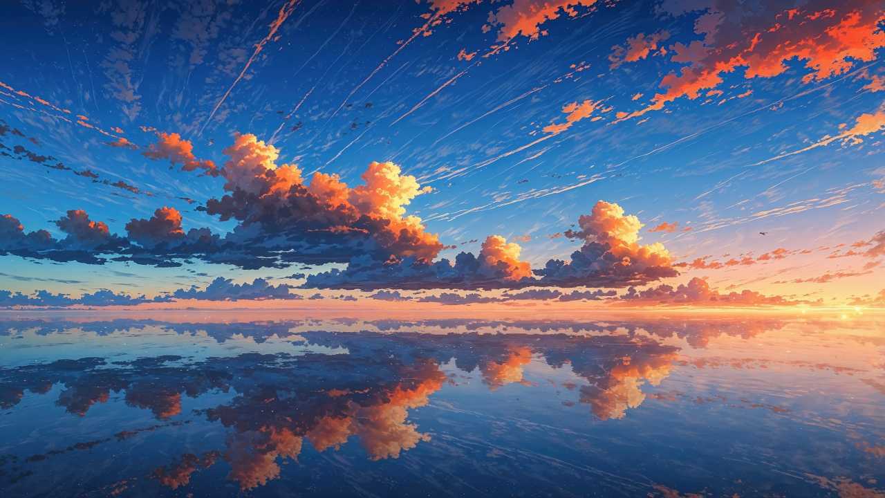 sunset wallpaper wallpaper, tranquil sea, colorful sky, background for desktop wallpaper (horizontal)