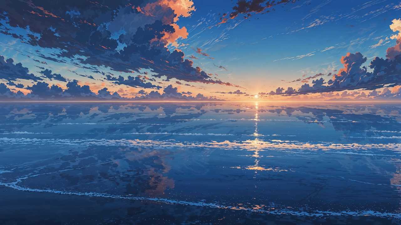 sunset wallpaper wallpaper, colorful clouds, horizon view, background for desktop wallpaper (horizontal)