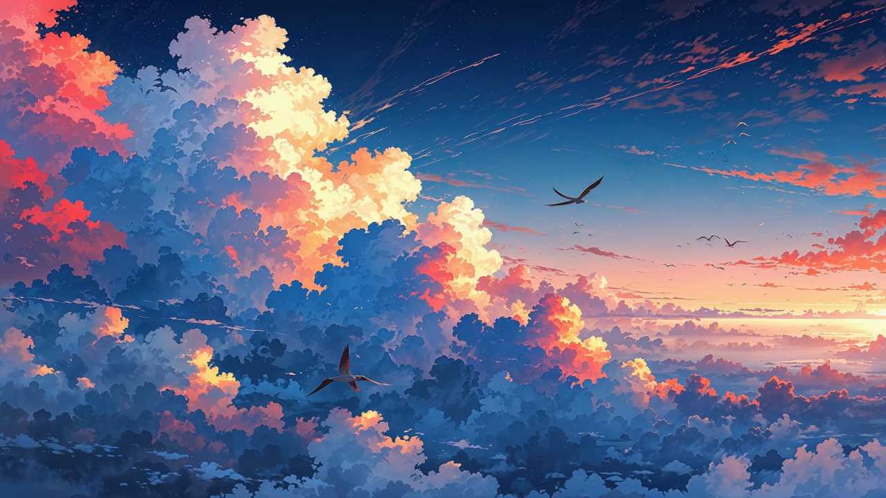 colorful sky wallpaper, warm colors, tranquil sea, background for desktop wallpaper (horizontal)