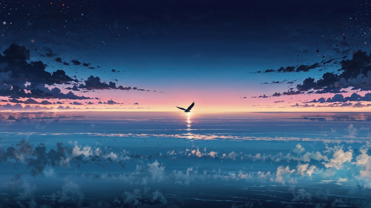 beach horizon wallpaper, colorful clouds, beautiful sunset, background for desktop wallpaper (horizontal)