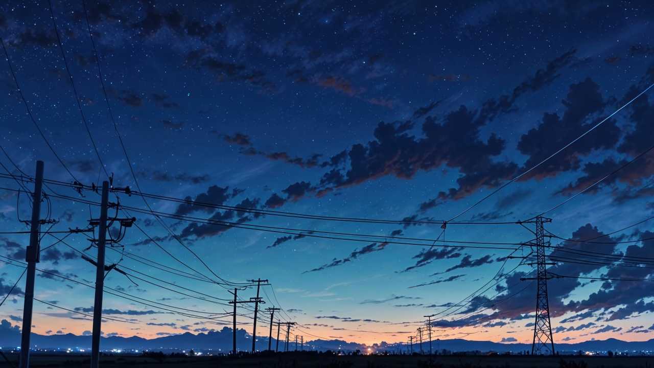 power line wallpaper, stars at night, cosmic beauty, background for desktop wallpaper (horizontal)