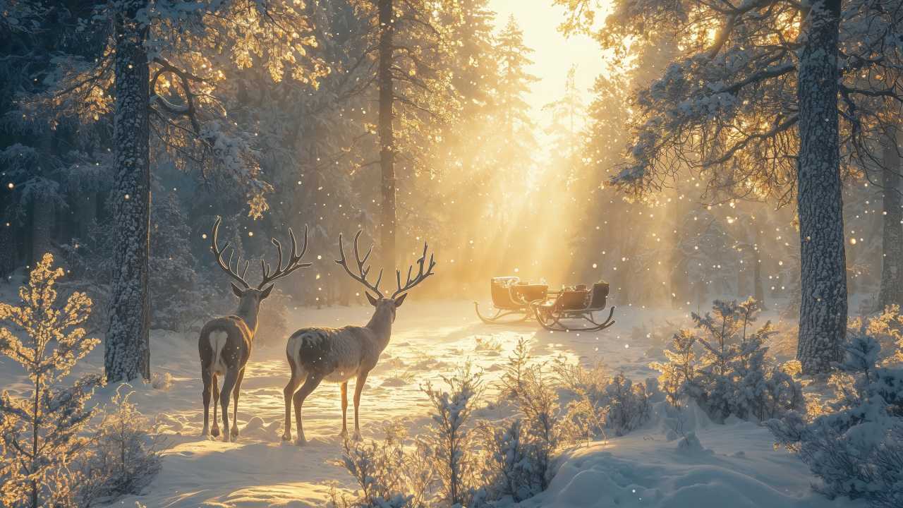 christmas reindeers wallpaper, snowy, snowflakes, background for desktop wallpaper (horizontal)